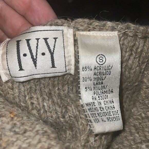 VINTAGE IVY wool knit cardigan sweater with embroidery S - Picture 2 of 6